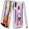 thumbnail image 1 of For Samsung Galaxy A11 Case, with Tempered Glass Screen Protector (Full Coverage), Aluminum Magnetic Metal Built-in Diamond Ring Stand, Full-Body Protective Shockproof Military Phone Cover (Pink), 1 of 6
