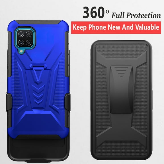 Samsung Galaxy A12 5G Case, [Not Fit Samsung A11/A21], Circlemalls Combo Heavy Duty Shockproof Built-in Kickstand With Rotatable Belt Clip Cover-Blue