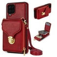 thumbnail image 1 of for Samsung Galaxy A12 5G Case Wallet with Shoulder Strap for Women - Crossbody Lanyard,Zipper Pocket,Credit Card Holder,Shockproof - Metal Buckle Closure Premium PU Leather Case, Red, 1 of 10