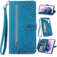 thumbnail image 1 of for Samsung Galaxy A12 5G Case for Women,Cute Wallet Case with Zipper Pocket Purse Flower Embossed PU Leather Card Slots Wrist Strap Flip Folio Protective Phone Cover for Samsung Galaxy A12 5G, Blue, 1 of 8