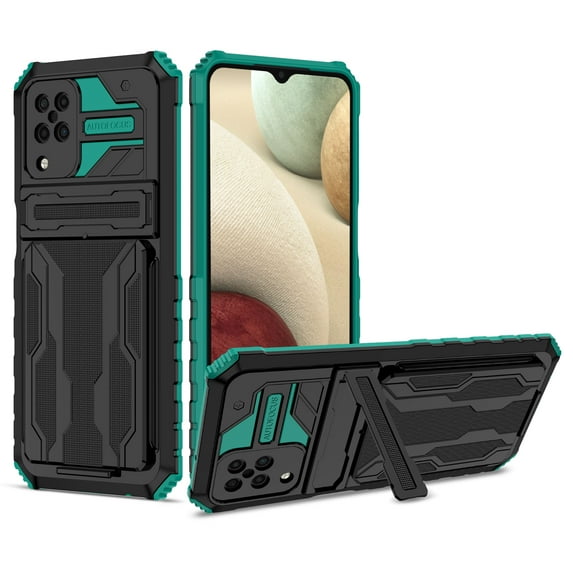 for Samsung Galaxy A12 5G Wallet Case, with Credit Card Holder Stand Kickstand Slim Rugged Shockproof Heavy Duty Defender Armor Military Grade Protective Case for Samsung Galaxy A12 5G,Darkgreen