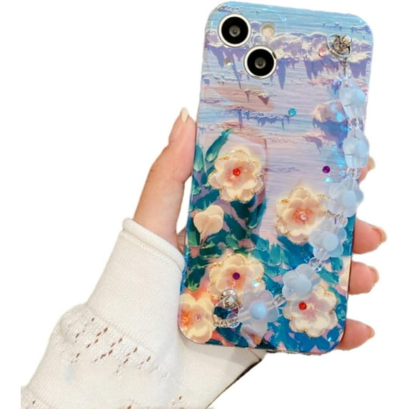 for Samsung Galaxy A12 A22 A32 A13 A23 A42 4G 5G Protective Cover, Fashion Charming Flower Soft TPU Phone Case with Creative Bracelet, Exquisite Shockproof Shell for Women and Girl(Green B,A42 5G)