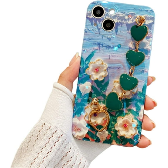 for Samsung Galaxy A12 A22 A32 A13 A23 A42 4G 5G Protective Cover, Fashion Charming Flower Soft TPU Phone Case with Creative Bracelet, Exquisite Shockproof Shell for Women and Girl(Green A,A13 4G)