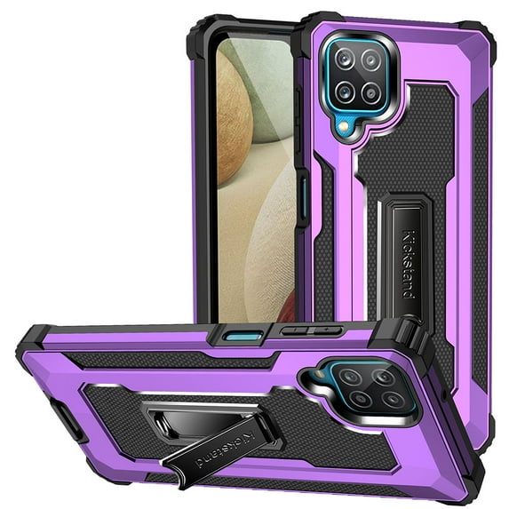Samsung Galaxy A12 Case, Rosebono Hybrid Slim Colorful Armor Shockproof Impact Resistant Protective Cover Case With Kickstand For Samsung Galaxy A12 (Purple)