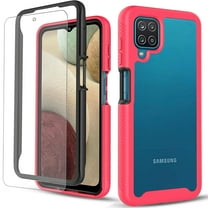Samsung Galaxy A12 Case, with [Tempered Glass Screen Protector] Transparent Drop Proof Cover (Pink)