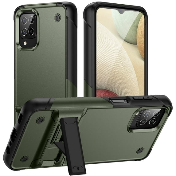 Samsung Galaxy A12 Phone Case, Military Grade Drop Protection Shockproof Anti-Scratch Kickstand Heavy Duty Rugged Hybrid Protective Case Cover Samsung A12 2020 6.5 inch, Armygreen