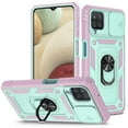 thumbnail image 1 of for Samsung Galaxy A12 Phone Case, PC TPU Shockproof Military Grade Drop Proof Dustproof Ring Holder Kickstand Hybrid Slide Camera Cover with Card Holder Case for Samsung A12 6.5", Blue, 1 of 2