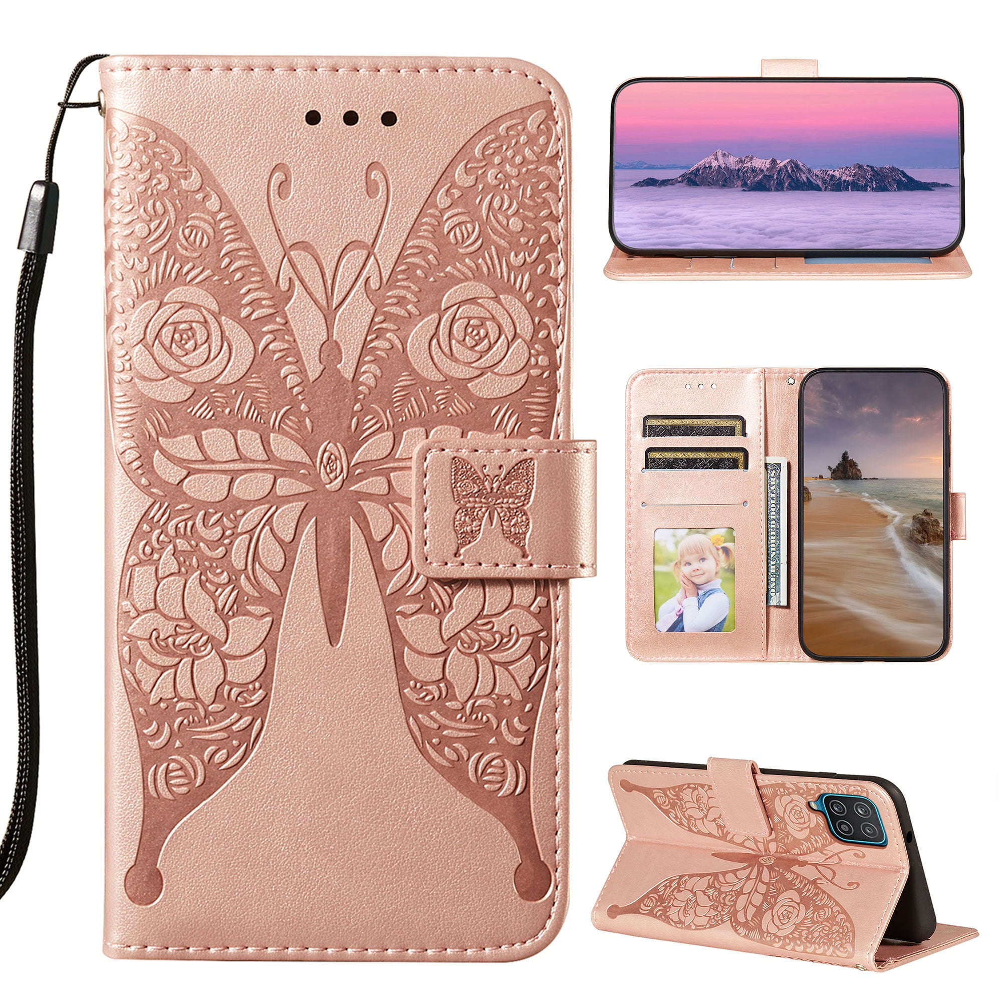 Samsung Galaxy A12 Wallet Case, Dteck Embossed Butterfly PU Leather Folio Flip Phone Case Stand