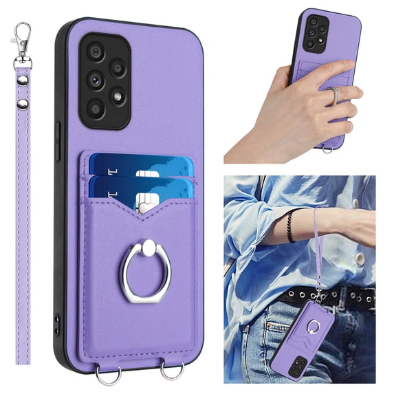 for Samsung Galaxy A13 4G Case, Card Holder Wallet Case, Ring Holder Stand, Wrist Hand Strap, PU Leather Anti-Scratch Shockproof Protective Flip Phone Cover for Samsung Galaxy A13 4G Case, Purple