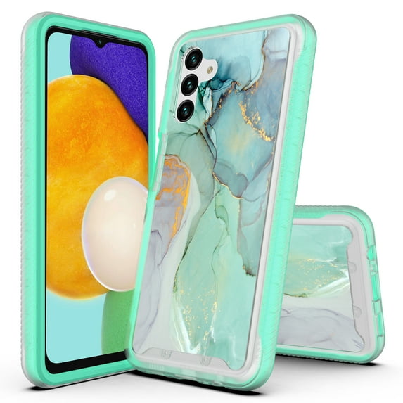 Samsung Galaxy A13 4G Case, Rosebono Hybrid Graphic Design Pattern Hard Back Pannel Cover Case For Samsung Galaxy A13 4G (Green Marble)