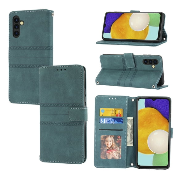 for Samsung Galaxy A13 4G Flip Case, Premium PU Leather Folio Flip with Design Card Slots Wrist Strap Shockproof Kickstand Magnetic Protective Girls Cover for Samsung A13 4G, Darkgreen