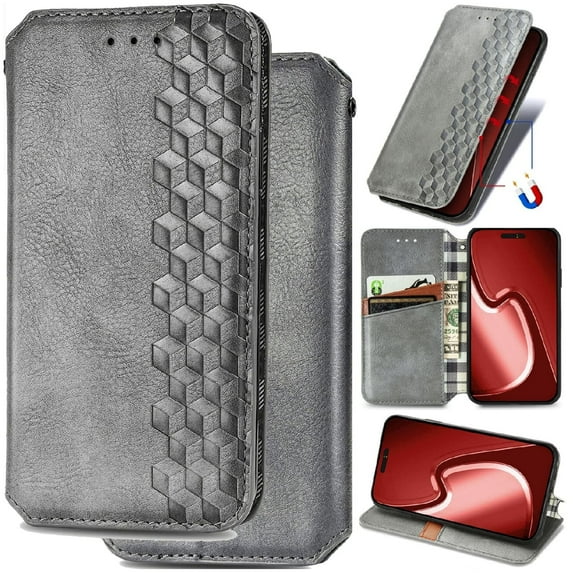 for Samsung Galaxy A13 (4G) Leather Phone Case Wallet, Built in Magnetic Folio Flip Cover Ultra Thin Slim, Multi Hidden Card Holder Cash Slot, Fashion Plaid Lining, Kickstand