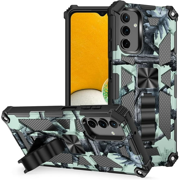 for Samsung Galaxy A13 5G/4G Camouflage Case, Galaxy A04S Phone Case Heavy Duty Shockproof Protection Built-in Magnetic Kickstand Boys Man Camo Cover for Samsung Galaxy A04S/A13 MC Mint Green