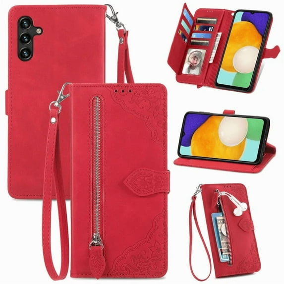 for Samsung Galaxy A13 5G 6.5 inch Case, Wallet for Women Men, Durable PU Leather Magnetic Flip Lanyard Strap Wristlet Zipper Card Holder Wallet Phone Case for Samsung Galaxy A13 5G