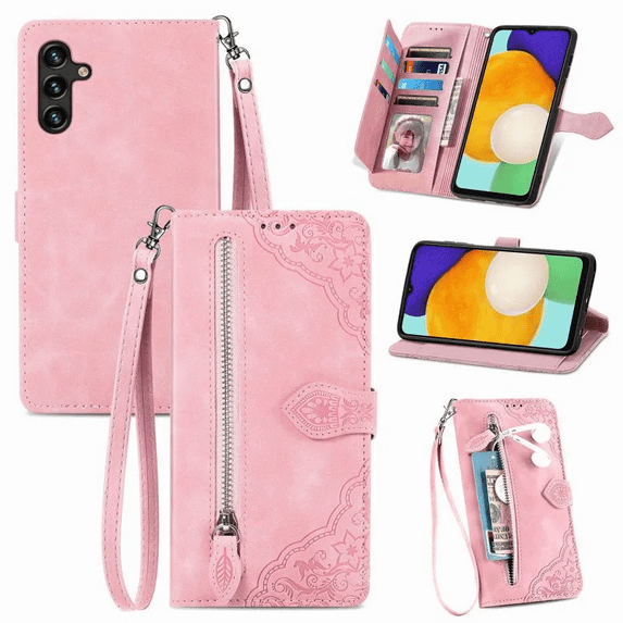 for Samsung Galaxy A13 5G 6.5 inch Case, Wallet for Women Men, Durable PU Leather Magnetic Flip Lanyard Strap Wristlet Zipper Card Holder Wallet Phone Case for Samsung Galaxy A13 5G