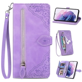 for Samsung Galaxy A13 5G 6.5 inch Case, Wallet for Women Men, Durable PU Leather Magnetic Flip Lanyard Strap Wristlet Zipper Card Holder Wallet Phone Case for Samsung Galaxy A13 5G,Purple