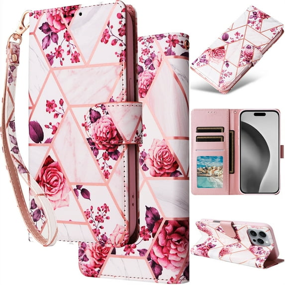 for Samsung Galaxy A13 (5G)/ A04S Leather Case Wallet Luxury Marble Pattern Gold Diamond Edge Folio Flip Cover Kickstand, ID Credit Card Holder Cash Slot, Magnetic Clasp, Hand Wrist Strap
