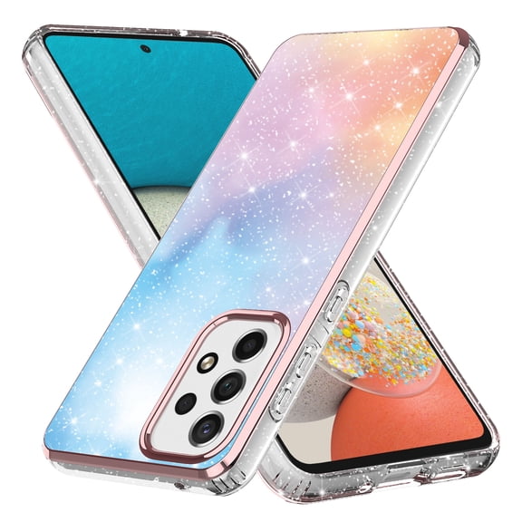 Rosebono Shockproof Ultra Transparent Cell Phone Case for Samsung Galaxy A13 5G, Blue Pink