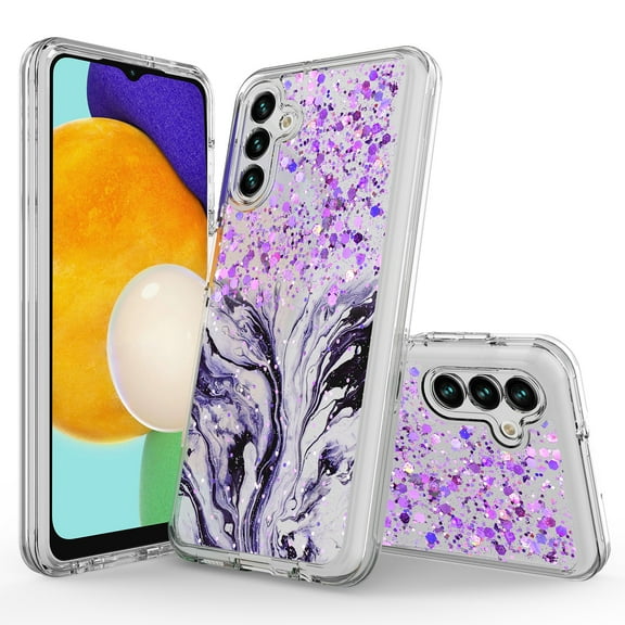 Samsung Galaxy A13 5G Case, Rosebono Hybrid Bling Glitter Sparkle Epoxy Graphic Marble Colorful Silicone Skin Cover Armor Case for Samsung Galaxy A13 5G (Purple)