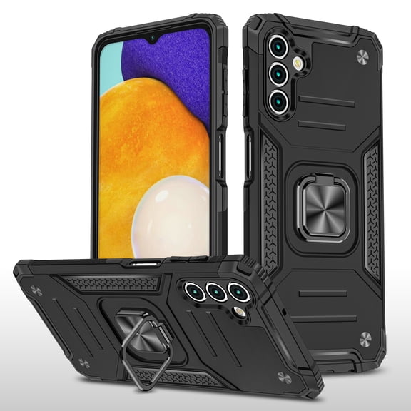 Samsung Galaxy A13 5G Case, Rosebono Hybrid Slim Colorful Armor Cover Case With Adjustable Integrated 360 Degree Rotating Ring Kickstand For Samsung Galaxy A13 5G (Black)