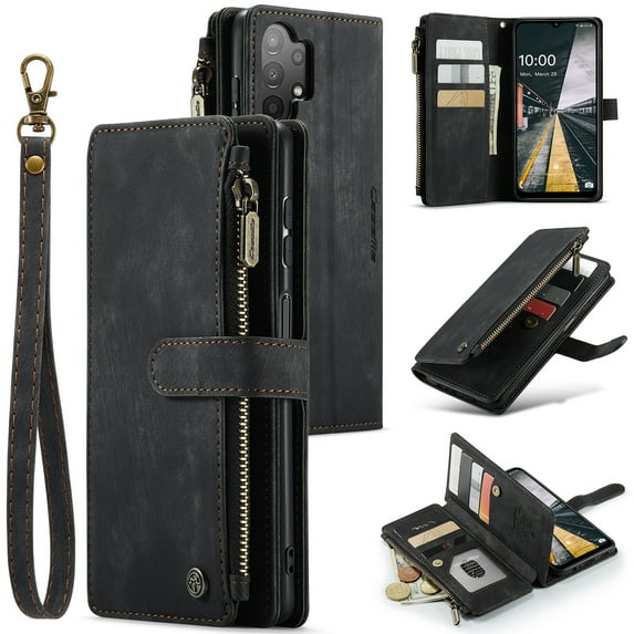 for Samsung Galaxy A13 5G Case Wallet for Women and Men, Samsung Galaxy A13 5G Case, PU Leather Magnetic Flip Strap Wristlet Zipper Card Holder Wallet Business Phone Cover for A13 5G, Black