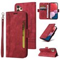 thumbnail image 1 of for Samsung Galaxy A13 5G Flip Case, Slide Card Pocket Premium PU Leather Folio Flip with Design Card Slots Wrist Strap Shockproof Kickstand Magnetic Protective Cover for Samsung A13 5G, Red, 1 of 11