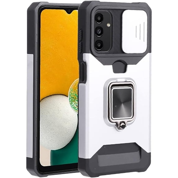 for Samsung Galaxy A13 5G (Not 4G) Sliding Window Case with Card Holders, Cover with Slide Camera Protection Built-in Magnetic Kickstand Case for Samsung Galaxy A13 5G TC Silver