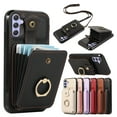 thumbnail image 1 of for Samsung Galaxy A13 5G Wallet Case with Card Holder, PU Leather Case with Ring Holder Kickstand, Snap Button Card Slots Case for Women Men for A13 5G with Crossbody Strap - Black, 1 of 8