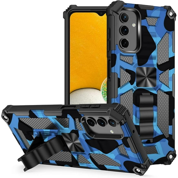 for Samsung Galaxy A13 Camouflage Case, Galaxy A04s Phone Case, Heavy Duty Shockproof Protection Military Grade Built-in Magnetic Kickstand Camo Cover for Samsung Galaxy A13/A04S MC Dark Blue