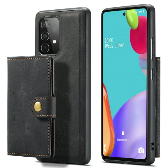 For Samsung Galaxy A13 Case 5G, Wallet with Detachable Magnetic Card Pockets,fit Car Mount, 2 in 1 Durable PU Leather Money Card Sleeve Kickstand Shockproof Protection Back Flip Cover - Black