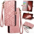thumbnail image 1 of for Samsung Galaxy A14 (4G) Phone Case Leather Wallet Zipper Pocket Pouch, Retro Brushed Striped Folio Flip Cover Kickstand, Card Holder Cash Slot, Magnetic Metal Button, Wrist Strap, 1 of 8