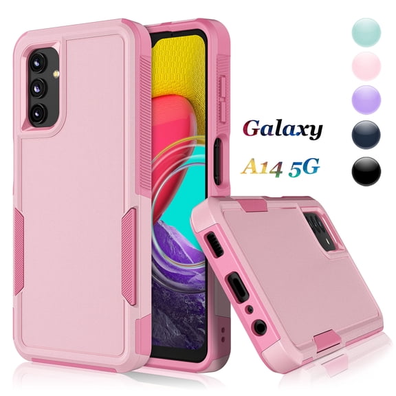 For Samsung Galaxy A14 5G Case, 2 in 1 PC Phone Case for Galaxy A14 5G 6.6" 2022 Case, Njjex Rubber & Rugged Shockproof Full Body Protection Case Cover - Pink