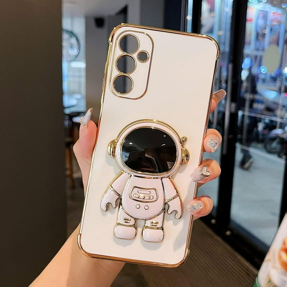 for Samsung Galaxy A14 5G Case Cute 6D Astronaut Case with Stand Function Luxury Plating Case Cover Slim Fit Soft TPU Shockproof Bumper Protective Electroplated Case for Girls Boys,White
