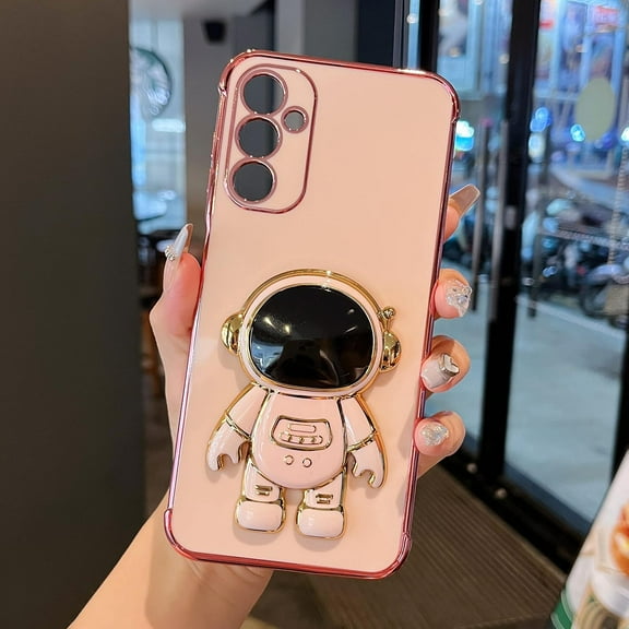 for Samsung Galaxy A14 5G Case Cute 6D Astronaut Case with Stand Function Luxury Plating Case Cover Slim Fit Soft TPU Shockproof Bumper Protective Electroplated Case for Girls Boys,Pink