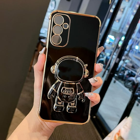 for Samsung Galaxy A14 5G Case Cute 6D Astronaut Case with Stand Function Luxury Plating Case Cover Slim Fit Soft TPU Shockproof Bumper Protective Electroplated Case for Girls Boys,Black