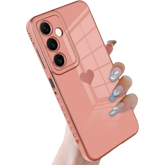 for Samsung Galaxy A14 5G Case, Cute 6D Plating Love Heart Shockproof Drop Protective Women Girls Soft Electroplate TPU Shockproof Back Cover for Samsung Galaxy A14 6.6 Inch, Pink