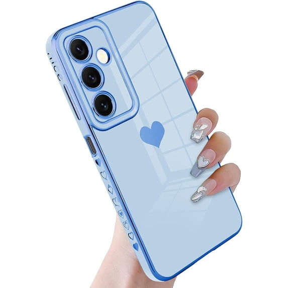for Samsung Galaxy A14 5G Case, Cute 6D Plating Love Heart Shockproof Drop Protective Women Girls Soft Electroplate TPU Shockproof Back Cover for Samsung Galaxy A14 6.6 Inch, Blue