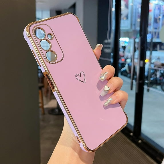 Samsung Galaxy A14 5G Case,Cute Plating Edge Love Hearts Pattern with Camera Lens Protection Phone Cover for Galaxy A14 6.6",Purple