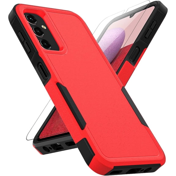 for Samsung Galaxy A14 5G Case: Dual Layer Protective Heavy Duty Cell Phone Cover Shockproof Rugged with Screen Protector - Protection Bumper Tough - Galaxy A14 5G 2023, 6.6inch, Red