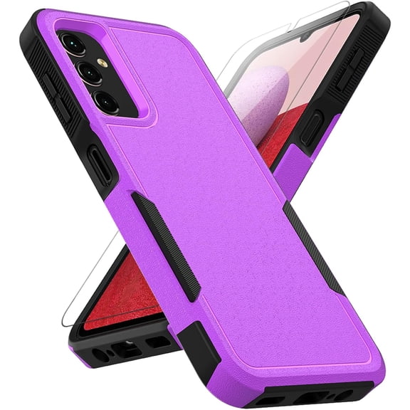 for Samsung Galaxy A14 5G Case: Dual Layer Protective Heavy Duty Cell Phone Cover Shockproof Rugged with Screen Protector - Protection Bumper Tough - Galaxy A14 5G 2023, 6.6inch, Purple