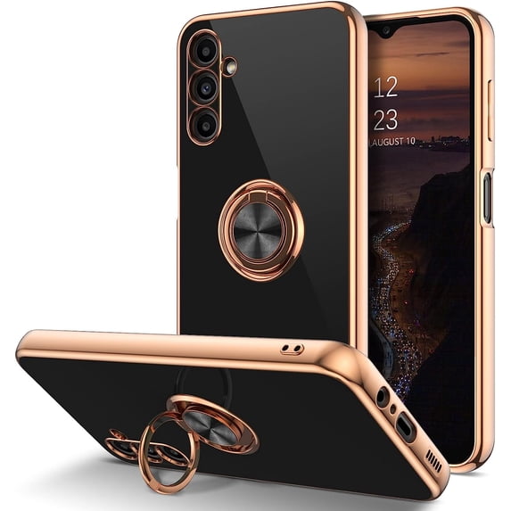 for Samsung Galaxy A14 5G Case, Galaxy A14 Case with 360 ° Rotatable Ring Holder Kickstand Car Mount Supported Electroplated Shockproof Phone Case for Samsung Galaxy A14 5G-Black.