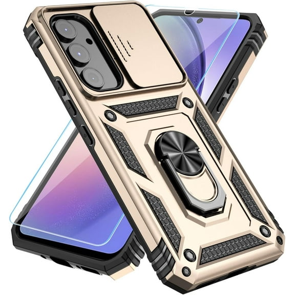 for Samsung Galaxy A14 5G Case with HD Screen Protector & Slide Camera Cover & Kickstand, Samsung A14 5G Case [Military-Grade] Phone Case (Gold, Galaxy A14 5G)