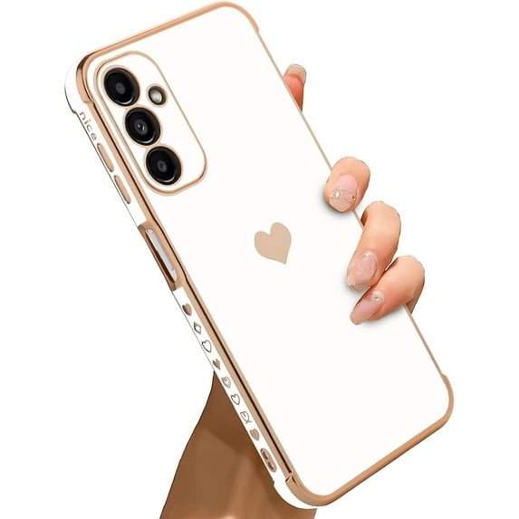 for Samsung Galaxy A14 5G Case Heart Plating Electroplate Luxury Elegant Case Camera Protector Soft TPU Shockproof Protective Corner Back Cover Galaxy A14 5G Case -White