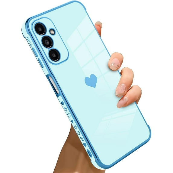 for Samsung Galaxy A14 5G Case Heart Plating Electroplate Luxury Elegant Case Camera Protector Soft TPU Shockproof Protective Corner Back Cover Galaxy A14 5G Case -Blue