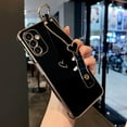 thumbnail image 1 of Samsung Galaxy A14 5G Case with Kickstand,Luxury Cute Plating Edge Love Hearts Pattern Wrist Strap Finger Holder for Girls Women,Soft Shockproof Cover for Galaxy A14 6.6",Black, 1 of 5