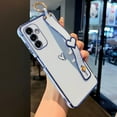 thumbnail image 1 of Samsung Galaxy A14 5G Case with Kickstand,Luxury Cute Plating Edge Love Hearts Pattern Wrist Strap Finger Holder for Girls Women,Soft Shockproof Cover for Galaxy A14 6.6",Blue, 1 of 10
