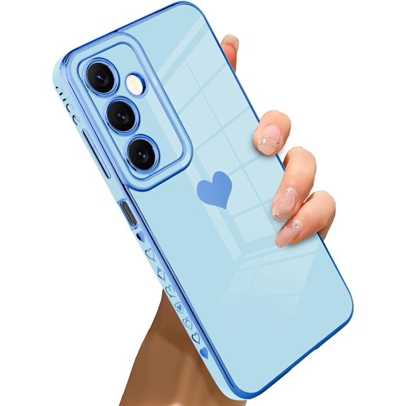 Samsung Galaxy A14 5G Case Love Heart 6D Plating Electroplate Luxury Elegant Case Camera Protector Soft TPU Shockproof Protective Corner Back Cover -Blue