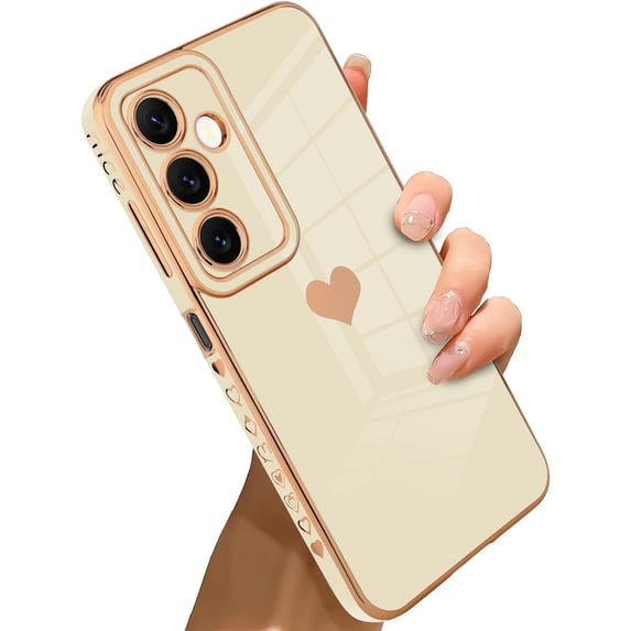 Samsung Galaxy A14 5G Case Love Heart 6D Plating Electroplate Luxury Elegant Case Camera Protector Soft TPU Shockproof Protective Corner Back Cover -White