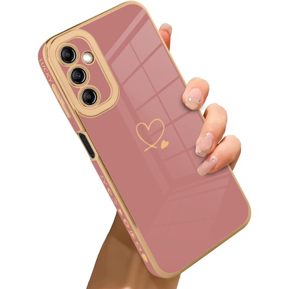for Samsung Galaxy A14 5G Case Love Heart Plating, Cute Pattern Luxury Elegant Cover for Girls Women, Camera Protector TPU Full Body Protection Case-Pink