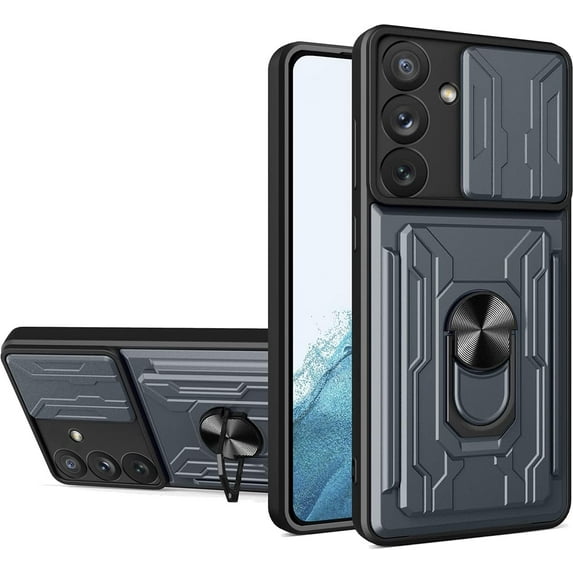for Samsung Galaxy A14 5G Case Sliding Window Case with Card Holders, Cover with Slide Camera Protection Built-in Magnetic Kickstand Case for Samsung Galaxy A14 5G LJK Gray